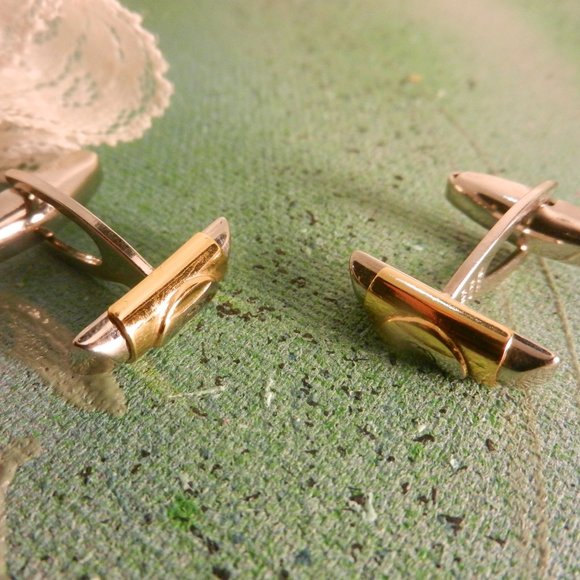 VTG Gucci logo designer cufflinks silver gold Accessory Collection luxury GG - Picture 8 of 16